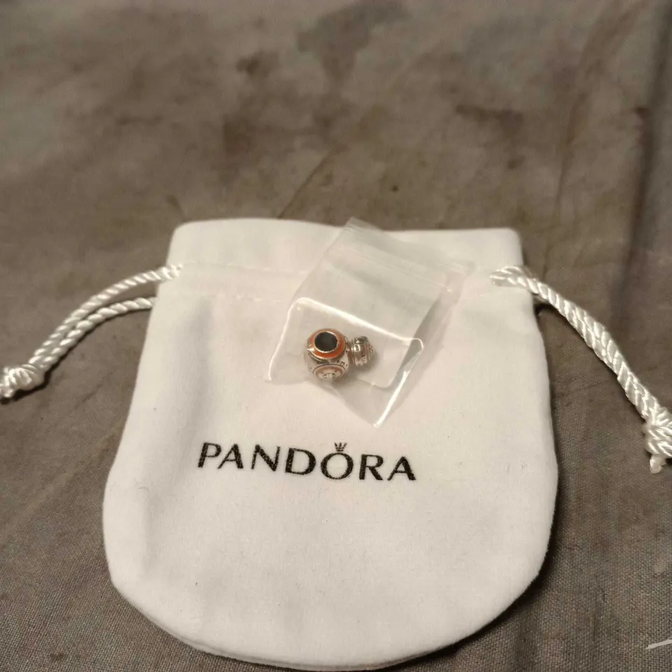 PANDORA SILVER BEAD CHARM WITH ORANGE ENAMEL – IN ORIGINAL PANDORA POUCH, STERLING 925. UNBOXED
