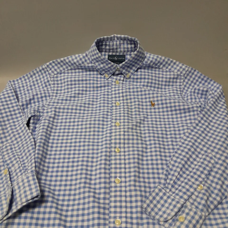 RALPH LAUREN POLO SHIRT IN LIGHT BLUE & WHITE - 10-12 YEARS