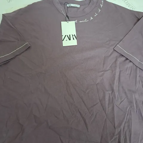ZARA PURPLE COTTON T-SHIRT -SMALL