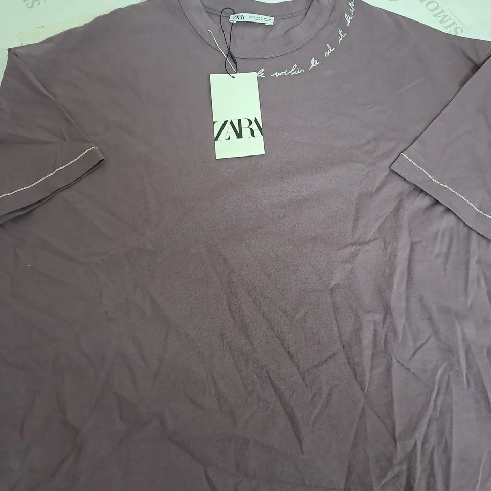 ZARA PURPLE COTTON T-SHIRT -SMALL