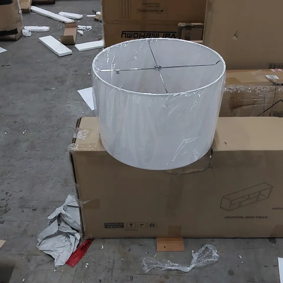 BOXED 72.4CM GREY STRIPE TABLE LAMP WITH WHITE LINEN SHADE (1 BOX)