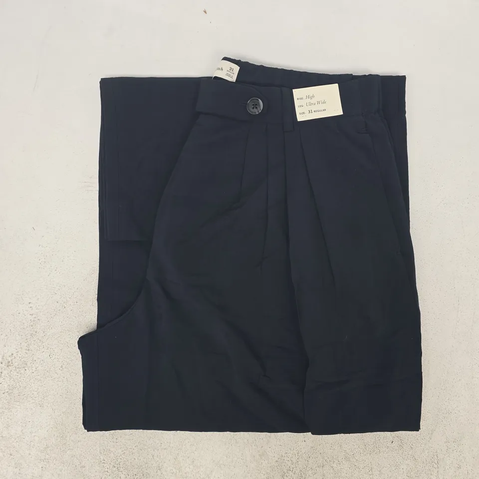 ABERCROMBIE & FITCH HIGH RISE ULTRA WIDE LEG TROUSERS IN DEEP NAVY SIZE 31 REGULAR
