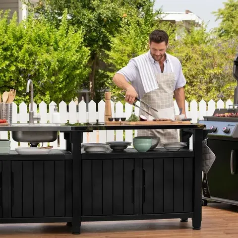 BOXED KETER LARGE UTILITY OUTDOOR CHEF KITCHEN - GRAPHITE (2 BOXES)