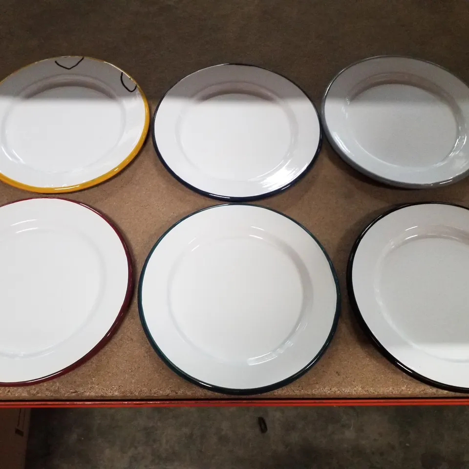 BOXED ARGON TABLEWARE - WHITE ENAMEL SIDE PLATES - 20CM - 6 COLOURS 