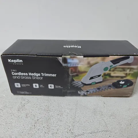 BOXED KEPLIN 2IN1 CORDLESS HEDGE TRIMMER AND GRASS SHEAR