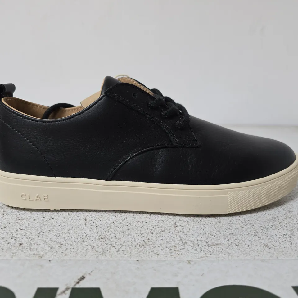 BOXED PAIR OF  CLAE ELLINGTON SP BLACK MILLED LEATHER SNEAKERS - UK SIZE 8