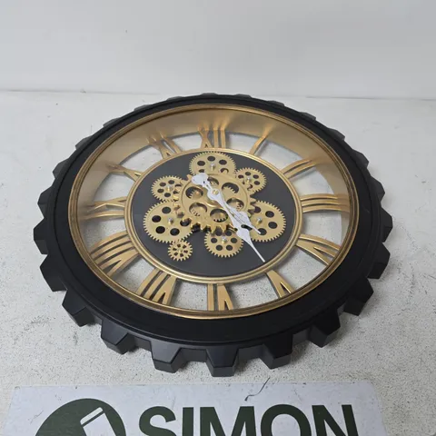 INDUSTRIAL GEAR WALL CLOCK – BLACK & GOLD