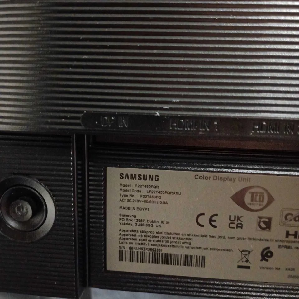 SAMSUNG COLOUR DISPLAY MONITOR ON STAND – MODEL F22T450