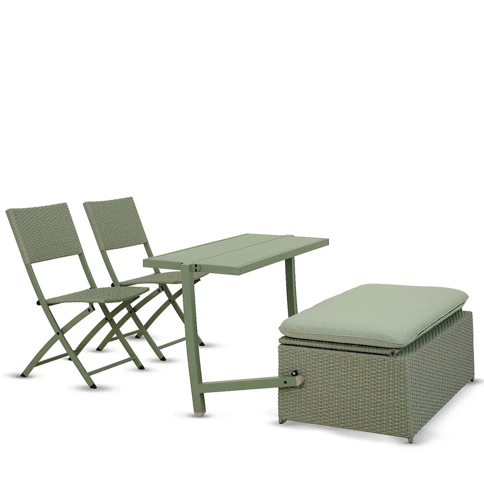 BOXED MY GARDEN STORIES MULTIFUNCTIONAL GARDEN STORAGE BENCH & 2X CHAIRS SAGE