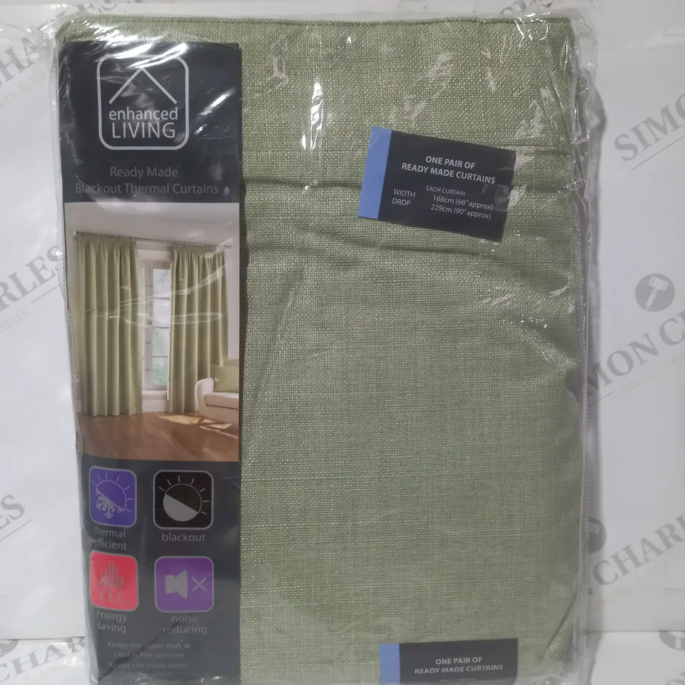 ENHANCED LIVING READY MADE BLACKOUT THERMAL CURTAINS IN GREEN