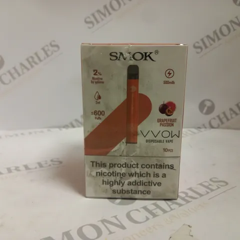 BOXED AND SEALED SMOK VVOW DISPOSABLE VAPE 10 PACK GRAPEFRUIT PASSION