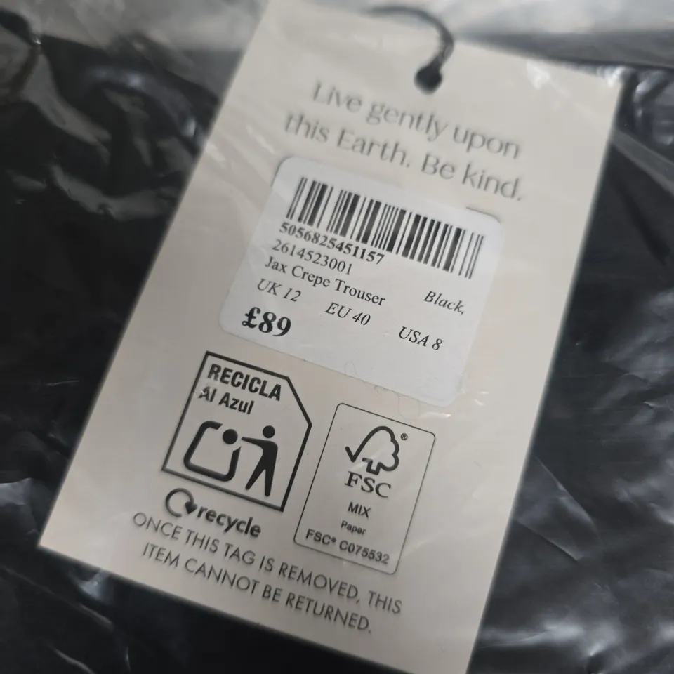 NOBODYS CHILD JAX CREPE TROUSERS – BLACK – UK 12