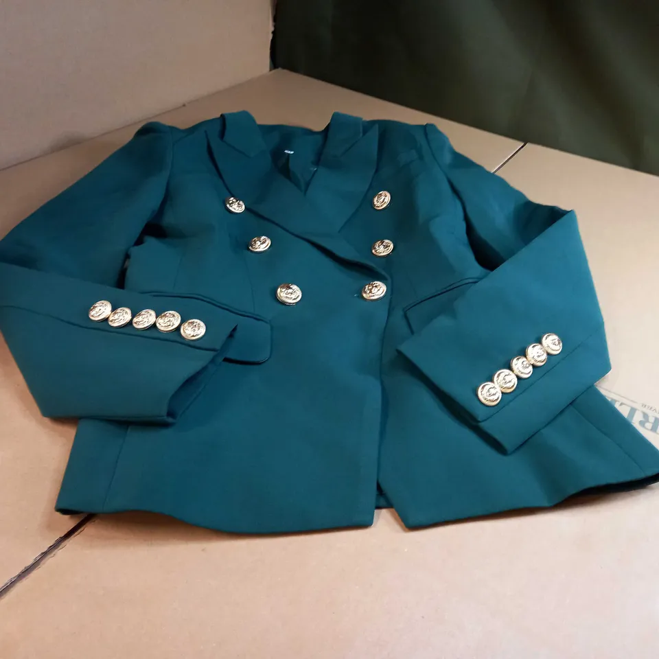 DESIGNER BOTTLE GREEN/GOLD BUTTON DETAILED BLAZER - MEDIUM