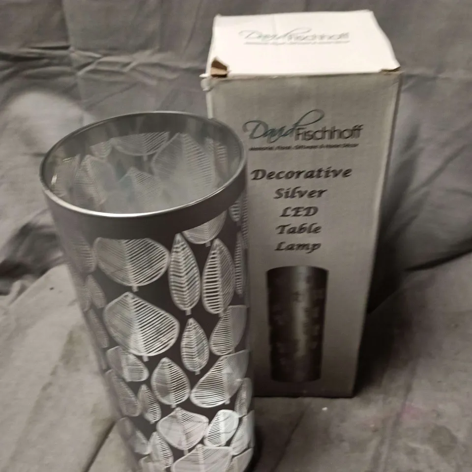 BOXED DAVID FISCHOFF DECORATIVE SILVER LED TABLE LAMP 