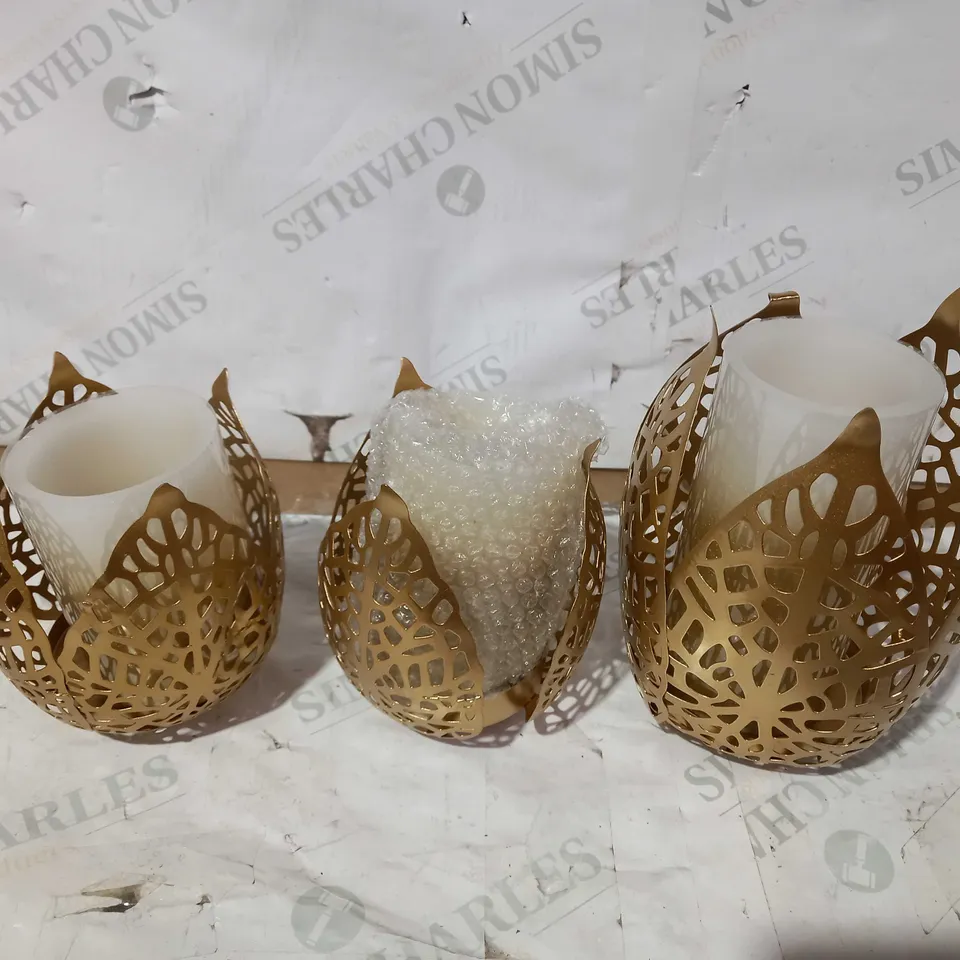 ALISON CORK SET OF CANDLE HOLDERS WITH LED CANDLES GOLD 