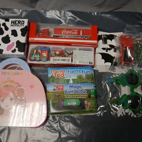 ASSORTED CHILDREN'S TOYS & GAMES BULK LOT – INCLUDES TRACTOR TED FARM FUN BOOK, COCA-COLA TRUCK PLAYSET, PRINCESS-THEMED ITEMS AND MORE