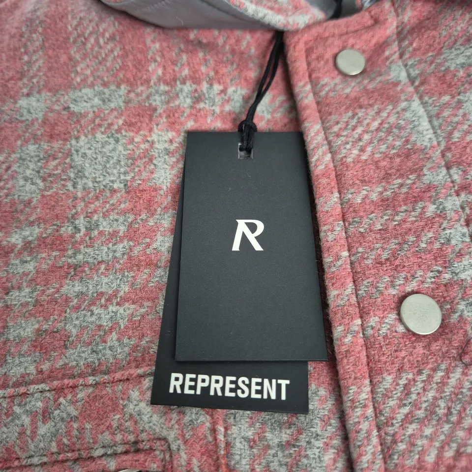 REPRESENT QUILTED FLANNEL SHIRT – PINK/GREY CHECK – XL (POLYESTER)