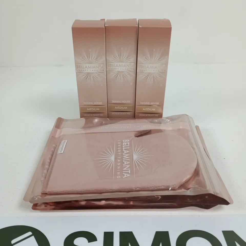 6 PC BELLAMIANTA TANNING SET TO INCLUDE MOUSSE MEDIUM 150ML & TANNING MITT 