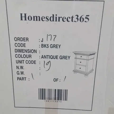 BRAND NEW HOMESDIRECT365 BAKERSFIELD BEDSIDE TABLE ANTIQUE GREY