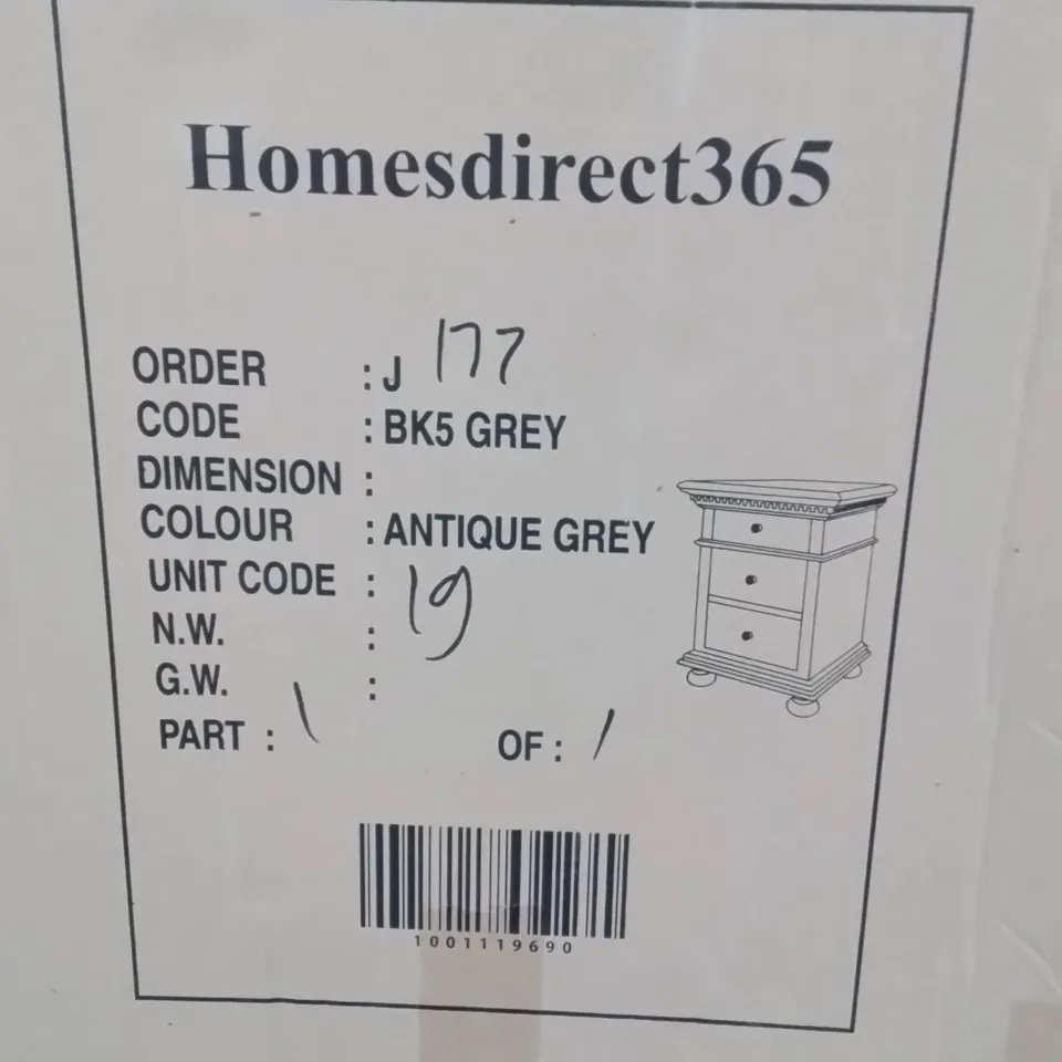 BRAND NEW HOMESDIRECT365 BAKERSFIELD BEDSIDE TABLE ANTIQUE GREY
