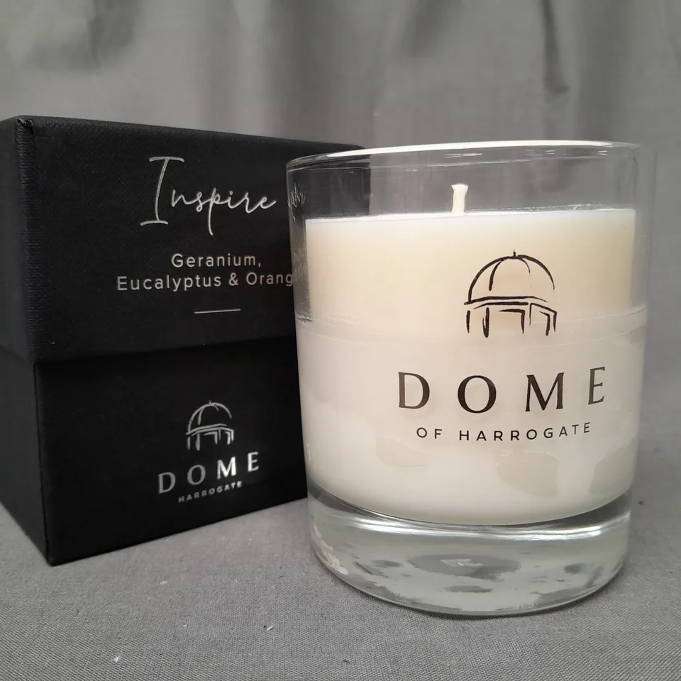 BOXED DOME INSPIRE GERANIUM, EUCALYPTUS & ORANGE SCENTED CANDLE