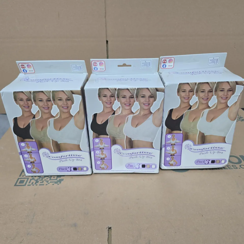 3 PACKS OF COMFORTISSE PUSH UP BRAS SIZE L