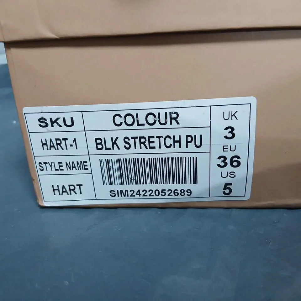 SIMMI LONDON HART-1 BLACK STRETCH PU KNEE-HIGH BOOTS UK 3 