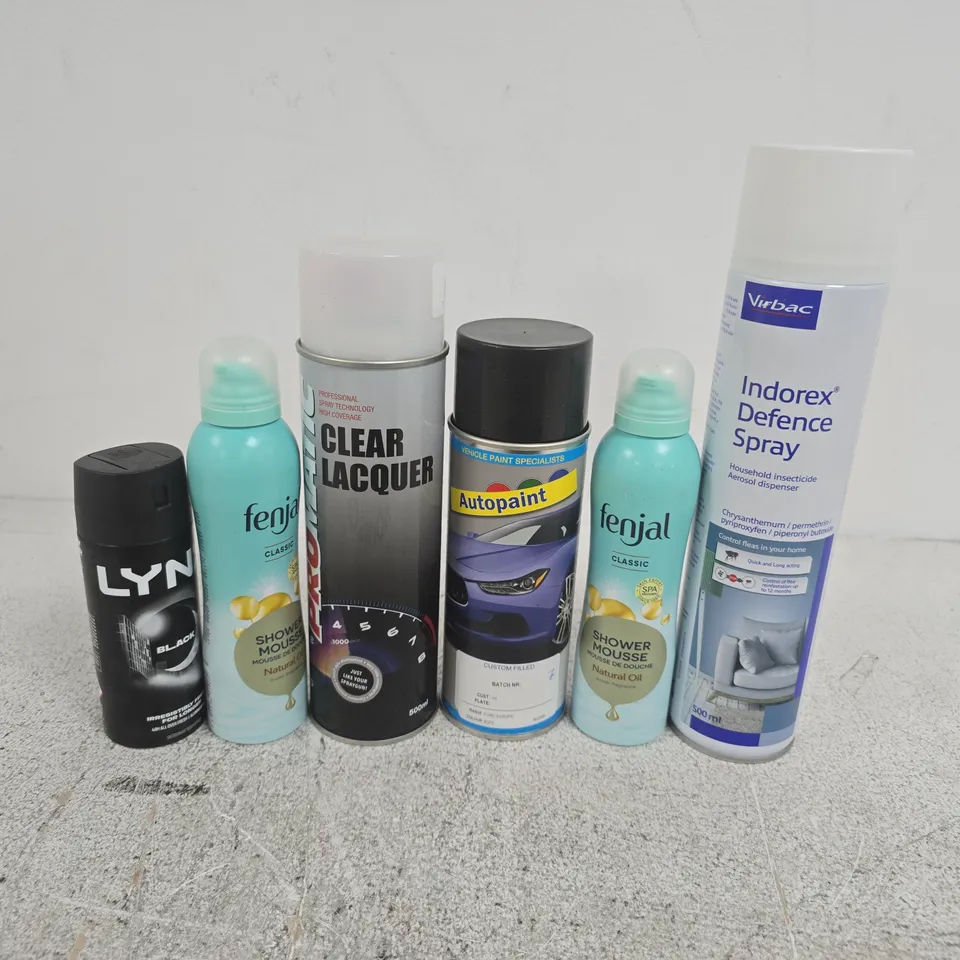 APPROXIMATELY 14 ASSORTED AEROSOLS TO INCLUDE LYNX BLACK, FENJAL SHOWER MOUSSE, INDOREX DEFENCE SPRAY, ETC - COLLECTION ONLY