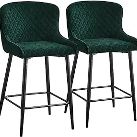 BOXED CLIPOP HIGH VELVET BAR STOOLS WITH METAL BASE AND FOOTREST PACK OF 2 GREEN