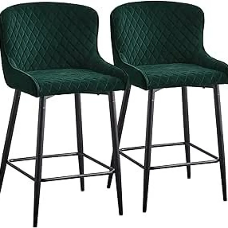 BOXED CLIPOP HIGH VELVET BAR STOOLS WITH METAL BASE AND FOOTREST PACK OF 2 GREEN