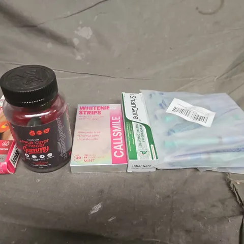 APPROXIMATELY 10 ASSORTED ITEMS TO INCLUDE WHITENING STRIPS , SYRINGES AND GUMMIES 