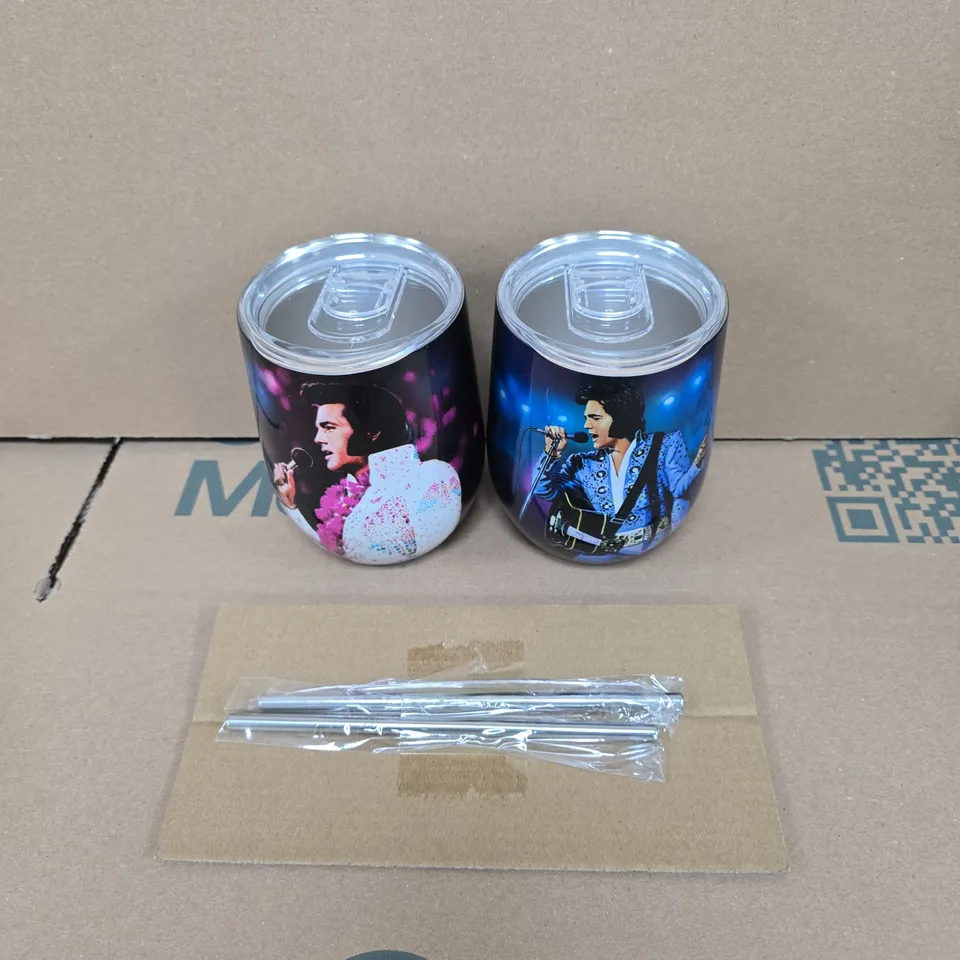 BRADFORD EXCHANGE ELVIS PRESLEY TRAVEL TUMBLERS – SET OF 2 WITH LIDS (BOXED) WITH CERTIFICATE OF AUTHENTICITY 