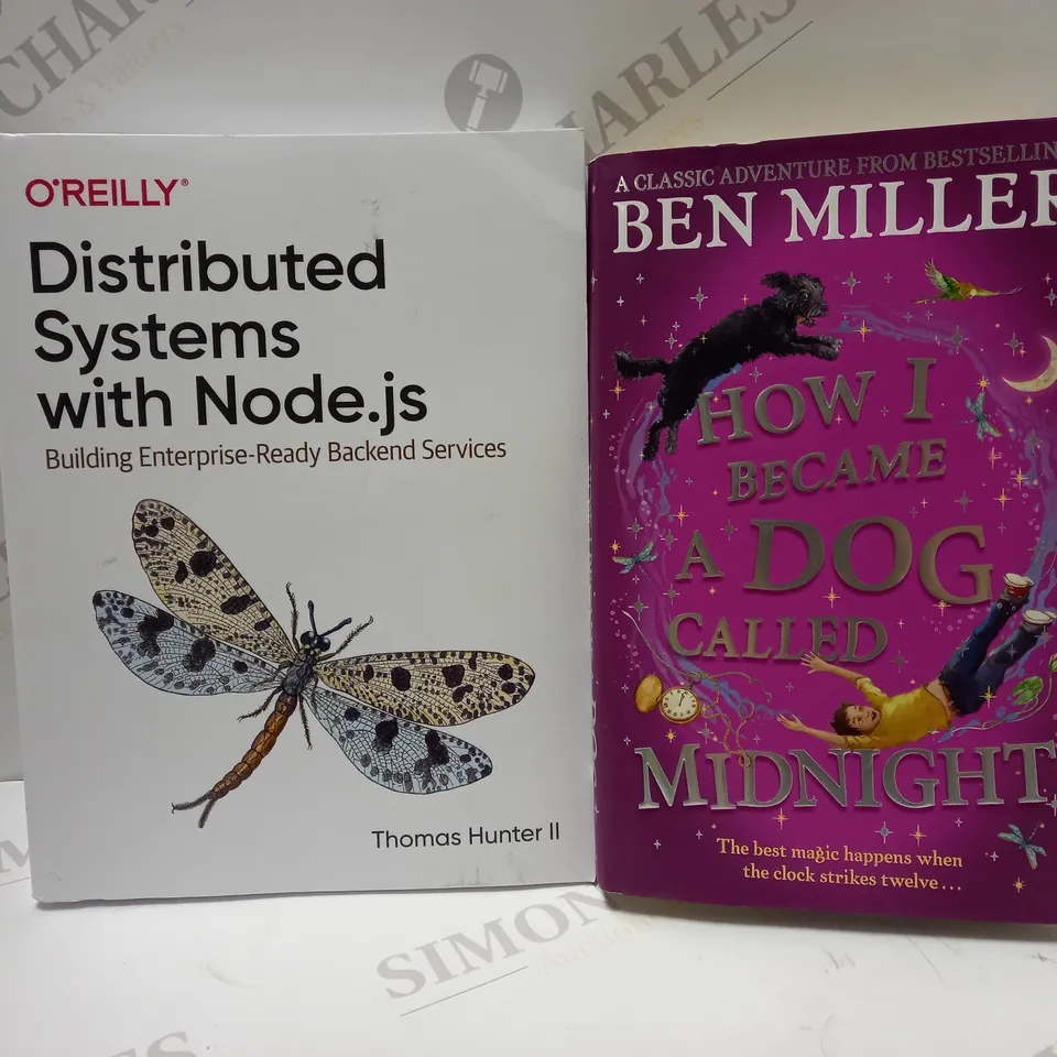 LOT OF 2 ASSORTED BOOKS TO INCLUDE O'REILLY DISTRIBUTED SYSTEMS WITH NODE.JS: BUILDING ENTERPRISE-READY BACKEND SERVICE & BEN MILLER HOW I BECAME A DOG CALLED MIDNIGHT