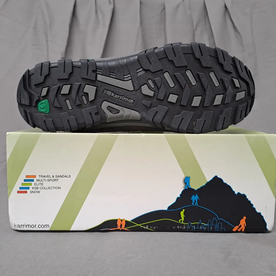 BOXED PAIR OF KARRIMOR SUPA 5 HIKING SHOES IN GREY UK SIZE 10.5