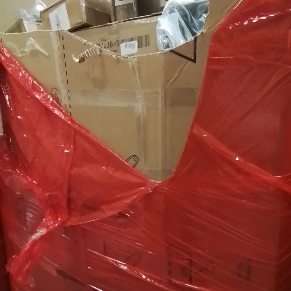 PALLET OF ASSORTED HOUSEHOLD GOODS AND PRODUCTS TO INCLUDE;CHICKEN NESTING BOX,CHILD'S SUBMACHINE GUN TOY,COLD PRESS JUICER