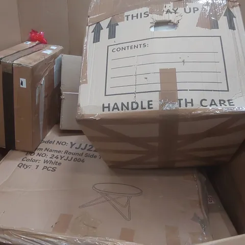 PALLET CONTAINING A LARGE QUANTITY OF ASSORTED ITEMS INCLUDING: DISTILLER, FLOOR FAN, ROUND SIDE TABLE ECT