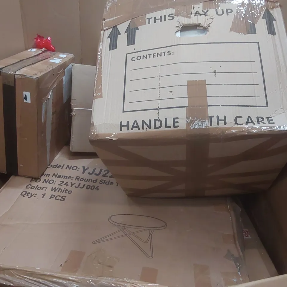PALLET CONTAINING A LARGE QUANTITY OF ASSORTED ITEMS INCLUDING: DISTILLER, FLOOR FAN, ROUND SIDE TABLE ECT