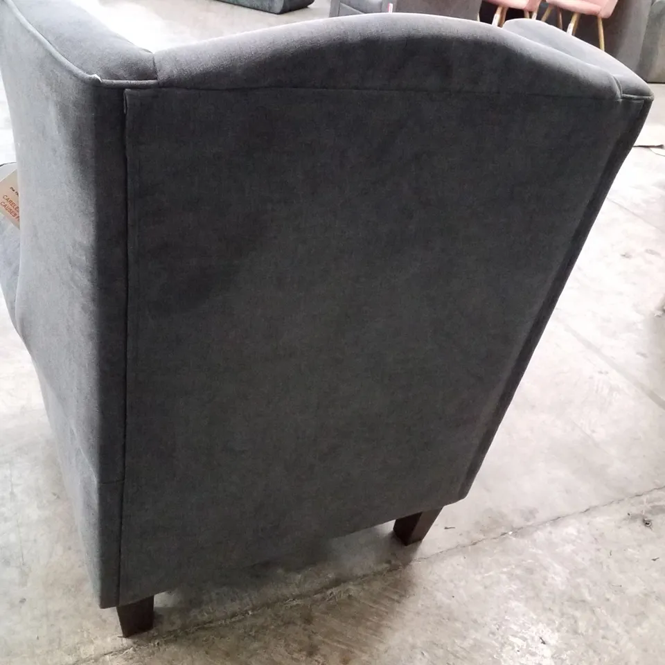 QUALITY DESIGNER DENTON GRACE WING CHAIR - GREY FABRIC 