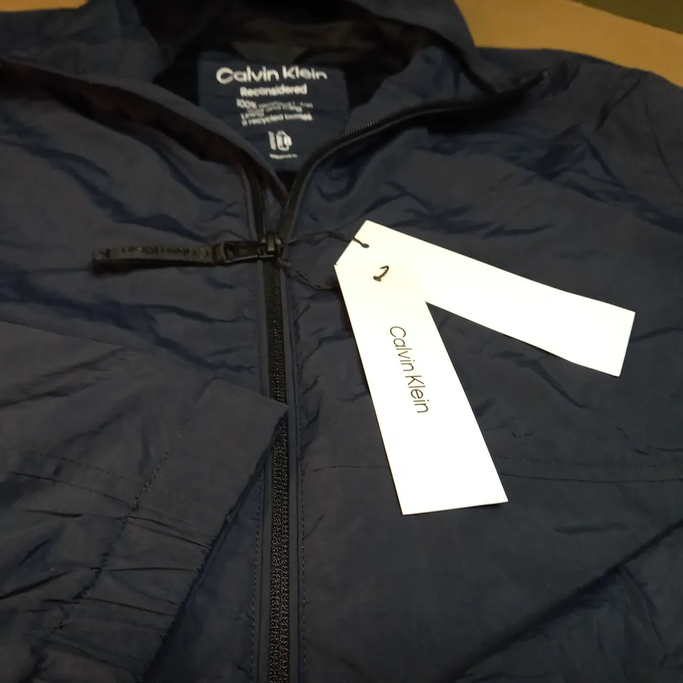 CALVIN KLEIN NAVY/LOGO HOODED SHELL JACKET - XL
