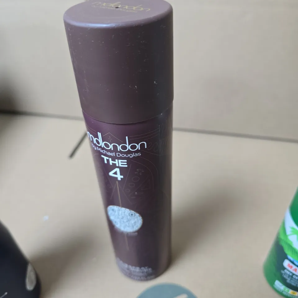 APPROXIMATELY 12 ASSORTED AEROSOLS INCLUDING ASAD PERFUMED SPRAY , JUNGLE FORMULA AND MDLONDON HAIRSPRAY 