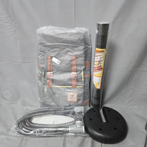 APPROXIMATELY 20 ASSORTED ITEMS TO INCLUDE WALL ADHESIVE, BACKPACK, GAZEBO WEIGHT, ETC
