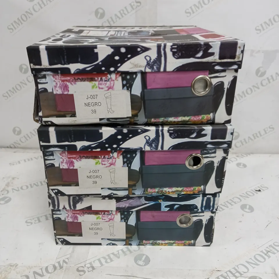 3 BOXED PAIRS OF BESTINN BLACK KNEE-HIGH HEELED BOOTS SIZE 39 