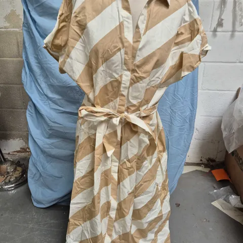 RIVER ISLAND STUDIOS WOMEN’S SHIRT DRESS, BEIGE & CREAM CHEVRON PRINT, UK 16