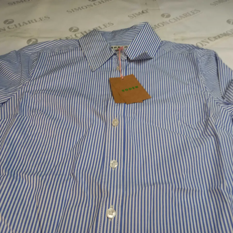 BODEN SIENNA COTTON SHIRT IN FINE BLUE STRIPE - UK 6P