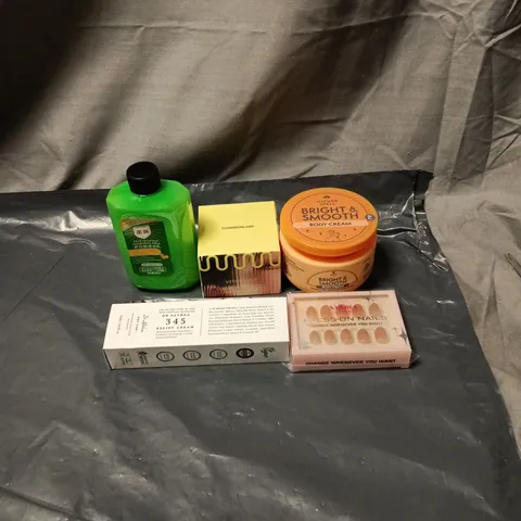 APPROXIMATELY 20 ASSORTED COSMETIC ITEMS INCLUDING BRIGHT AND SMOOTH BODY CREAM, RELIEF CREAM, PRESS ON NAILS, CLEANING MILK, VITAMIN C CREAM ETC