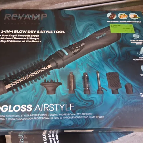 BOXED REVAMP PROFESSIONAL PROGLOSS 1200W AIRSTYLE 2-IN-1 BLOW DRY & STYLE TOOL DR-1250A-GB
