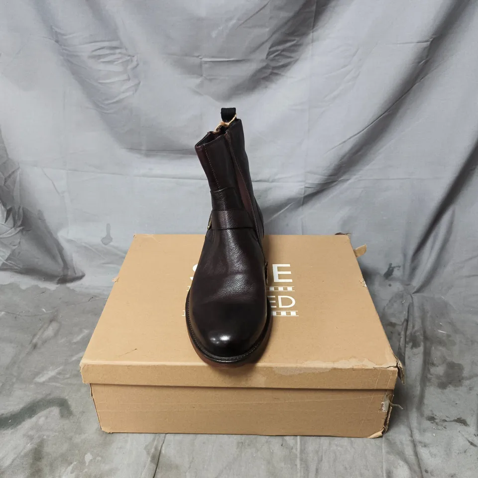 BOXED PAIR OF SOLE CRAFTED OILERBN BOOTS IN BROWN - SIZE 9