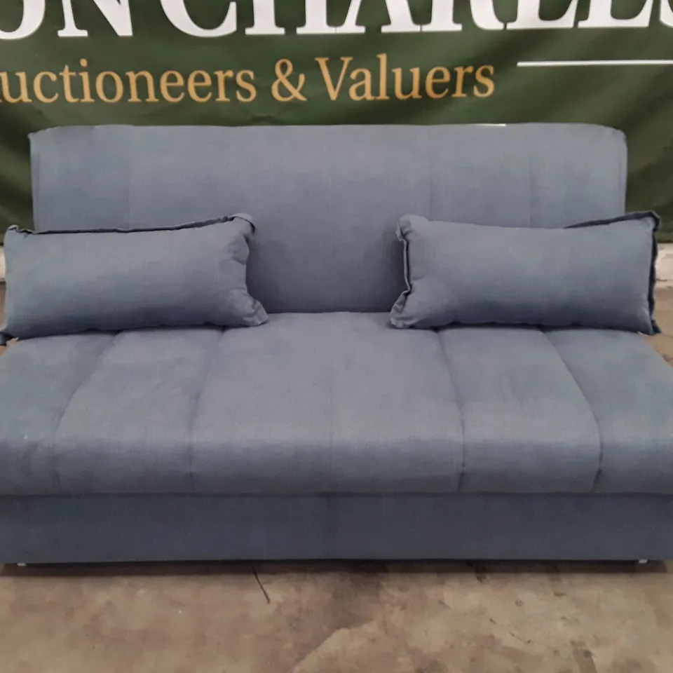 QUALITY DESIGNER APPLEY 2.5 SEAT SOFA BED - BLUE FABRIC