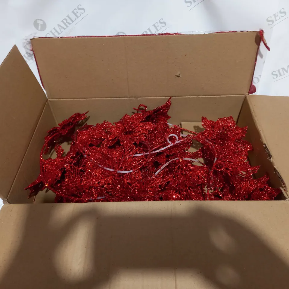 BOXED UNBRANDED RED GLITTERY FLOWER DECORATION 