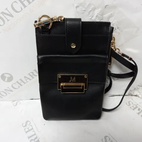 JM FASHION BY JULIEN MACDONALD THE ESSENTIALS LEATHER PHONE POUCH IN BLACK